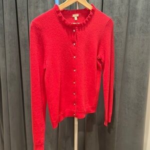 J. Crew Barbie core cardigan ruffle neck faux gemstone buttons